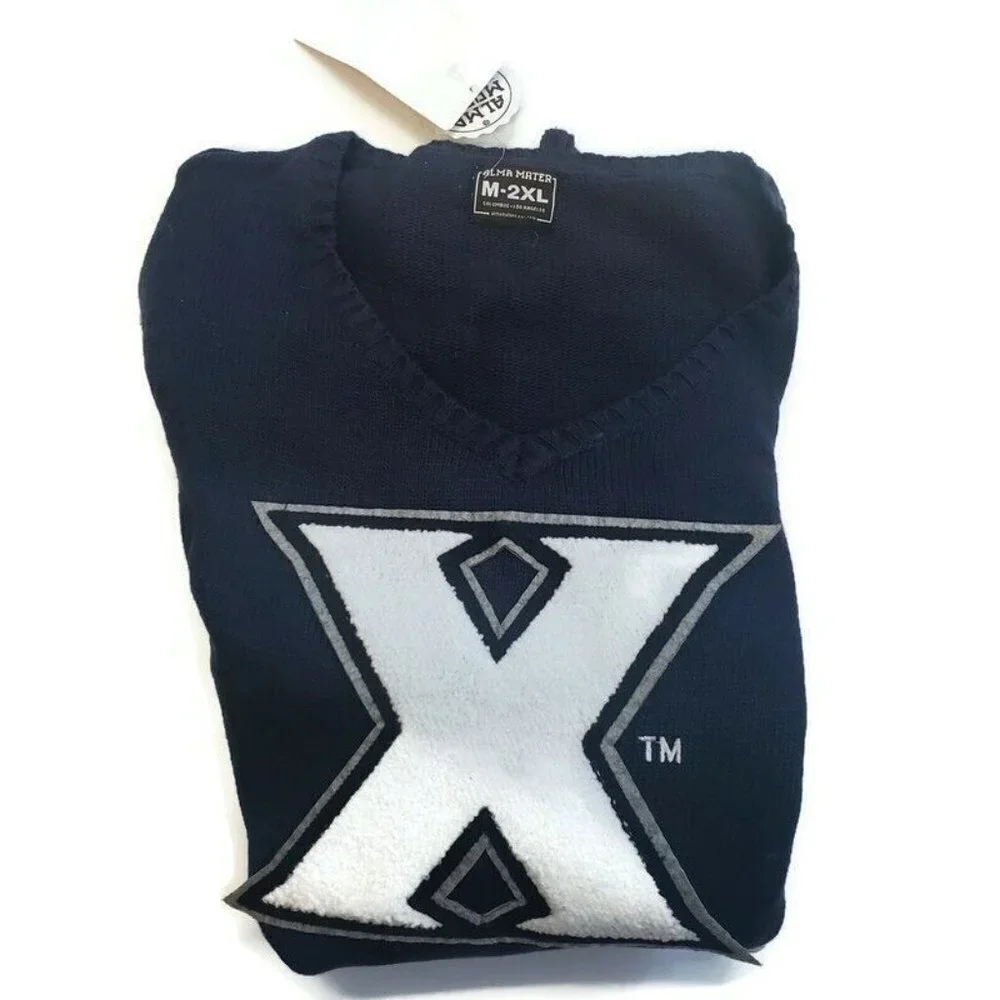 NCAA Xavier Musketeers Mens V-Neck Sweater Alma Mater Classic Navy Size 2XL